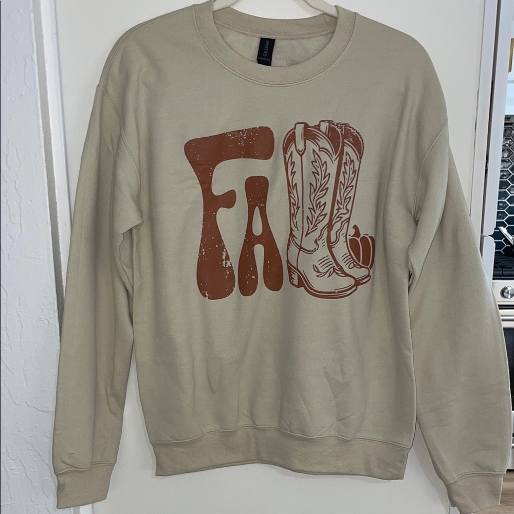 NWT Beige Fall with Cowboy Boots Graphic Women's Sweatshirt